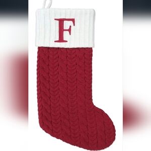NWT ST. Nicholas Square Red Cable Knit Monogram Christmas Stocking, 21-Inch